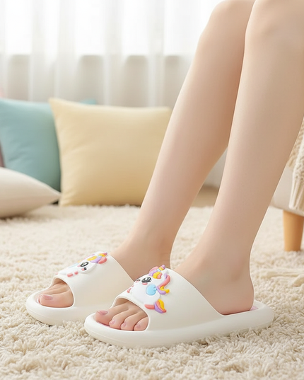 floral unicorn slippers - in-use