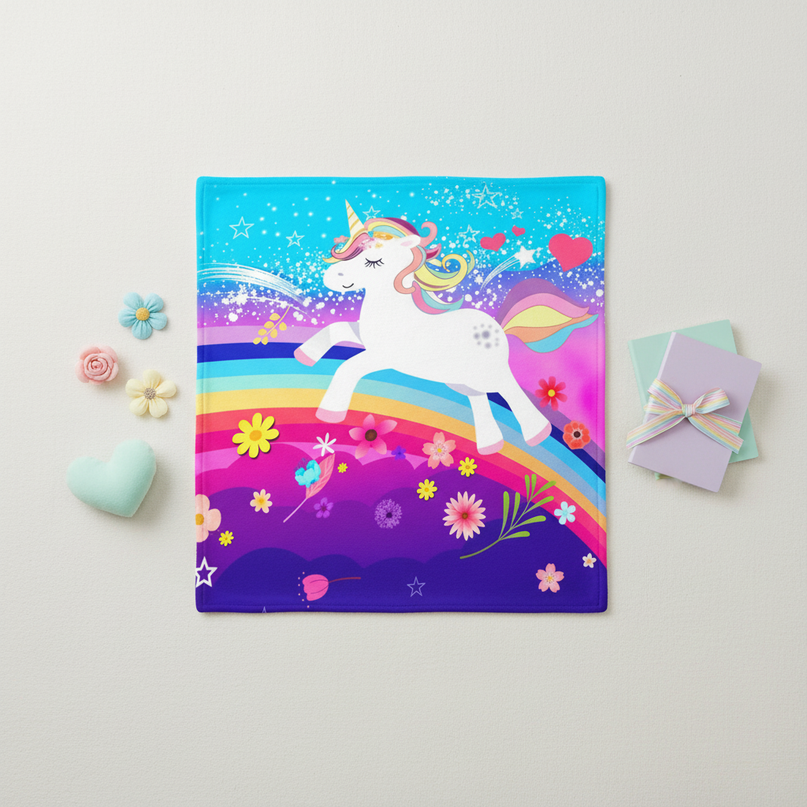 floral unicorn throw blanket - flat-lay