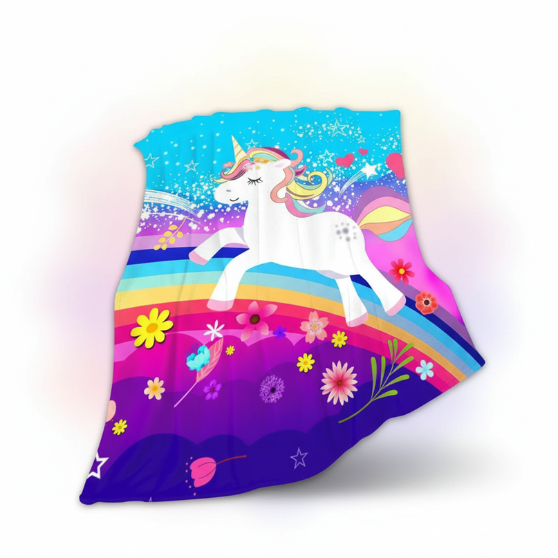 floral unicorn throw blanket - white-bg