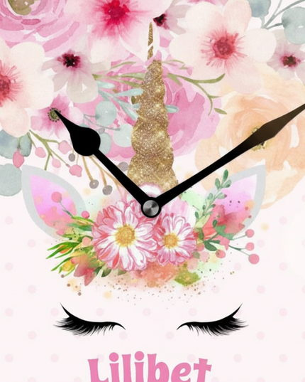 floral unicorn wall clock - detail