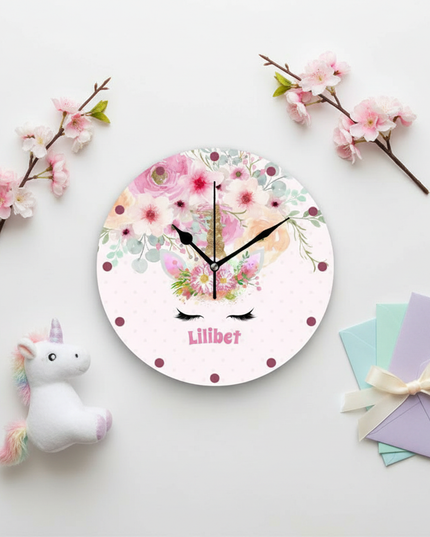 floral unicorn wall clock - flat-lay