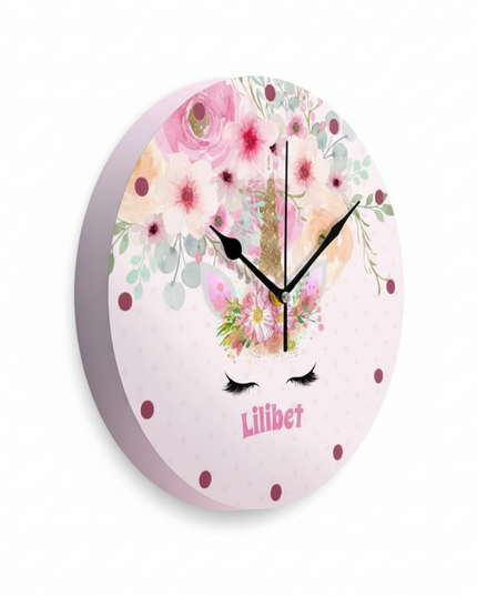 floral unicorn wall clock - white-bg