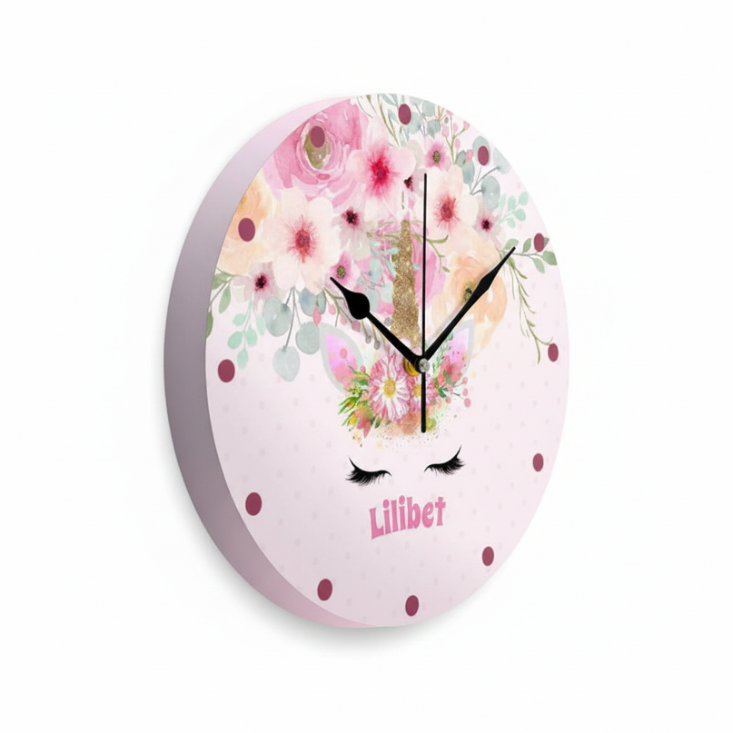 floral unicorn wall clock - white-bg