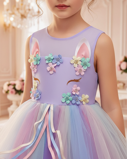flower girl unicorn dress with headband - detail