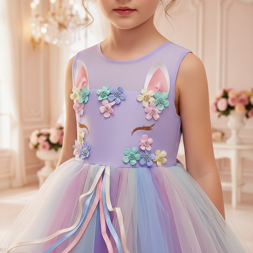 flower girl unicorn dress with headband - detail