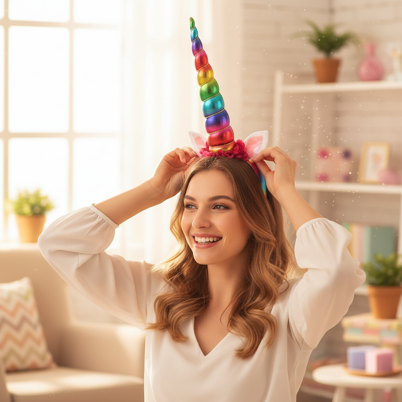 flower unicorn headband - in-use
