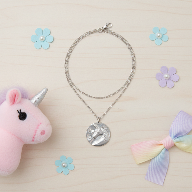 flower unicorn necklace - flat-lay