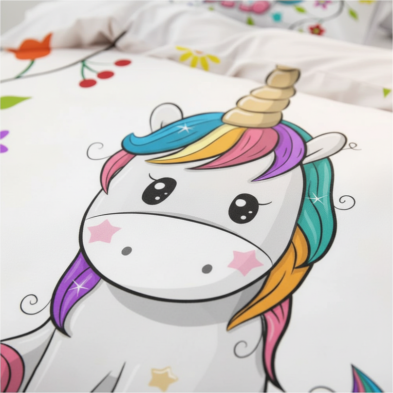 flower wreath kawaii unicorn bedding - detail