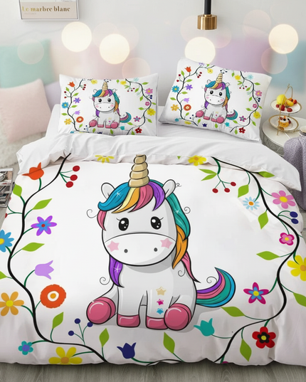 flower wreath kawaii unicorn bedding - lifestyle