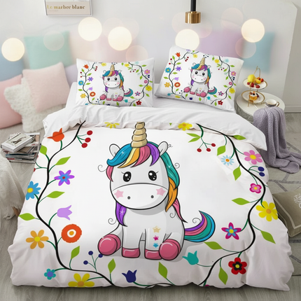 flower wreath kawaii unicorn bedding - lifestyle