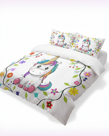 flower wreath kawaii unicorn bedding - white-bg