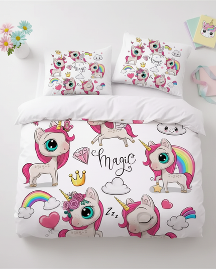 flower wreath sitting unicorn bedding - flat-lay