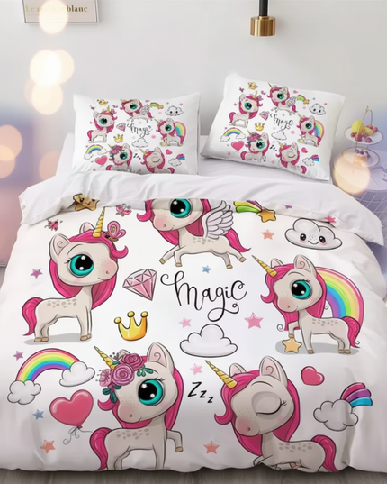 flower wreath sitting unicorn bedding - lifestyle