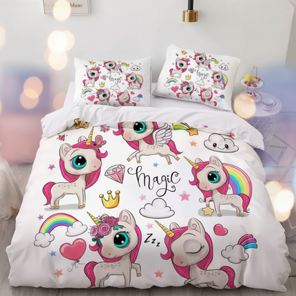 flower wreath sitting unicorn bedding - lifestyle