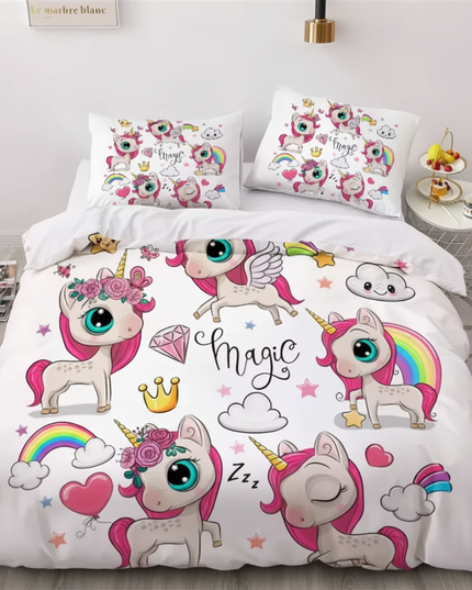 flower wreath sitting unicorn bedding - white-bg