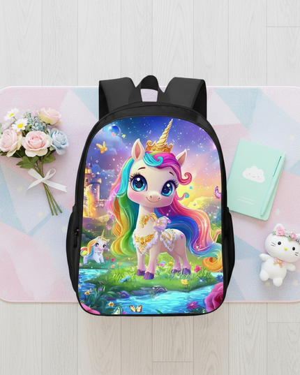 fluffy unicorn backpack - flat-lay