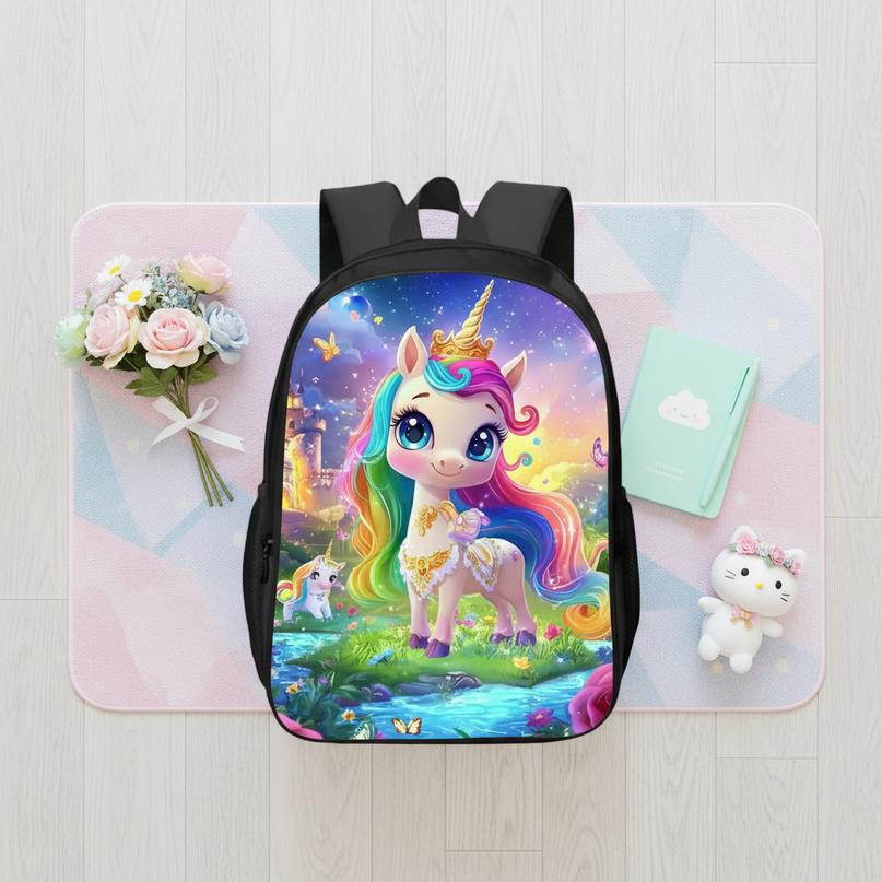 fluffy unicorn backpack - flat-lay