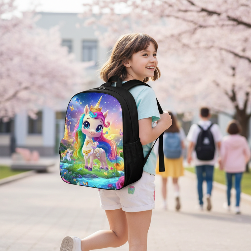 fluffy unicorn backpack - in-use