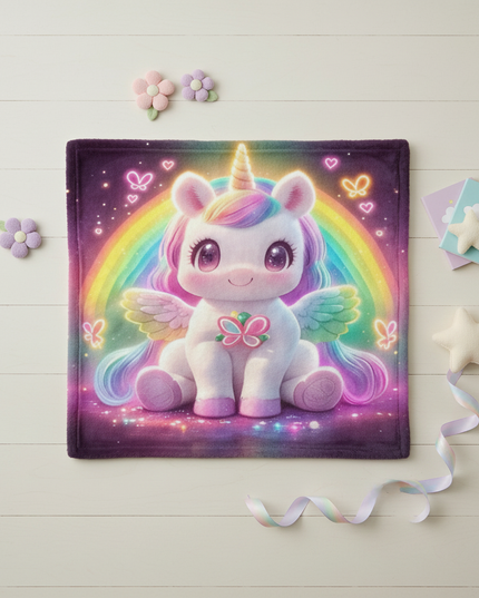 fluffy unicorn blanket - flat-lay
