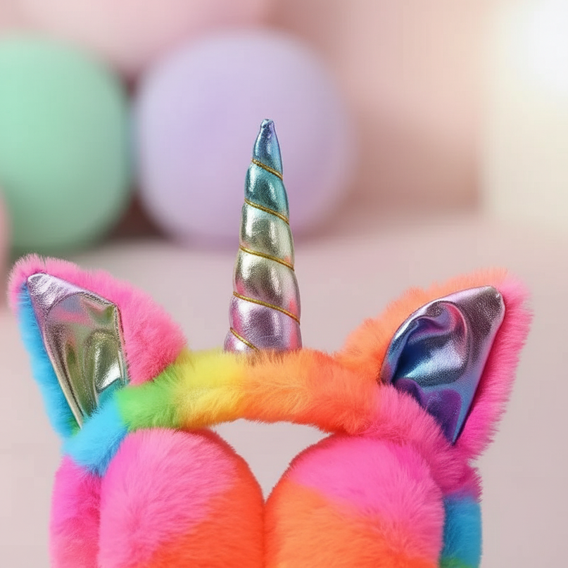 fluffy unicorn earmuffs - detail
