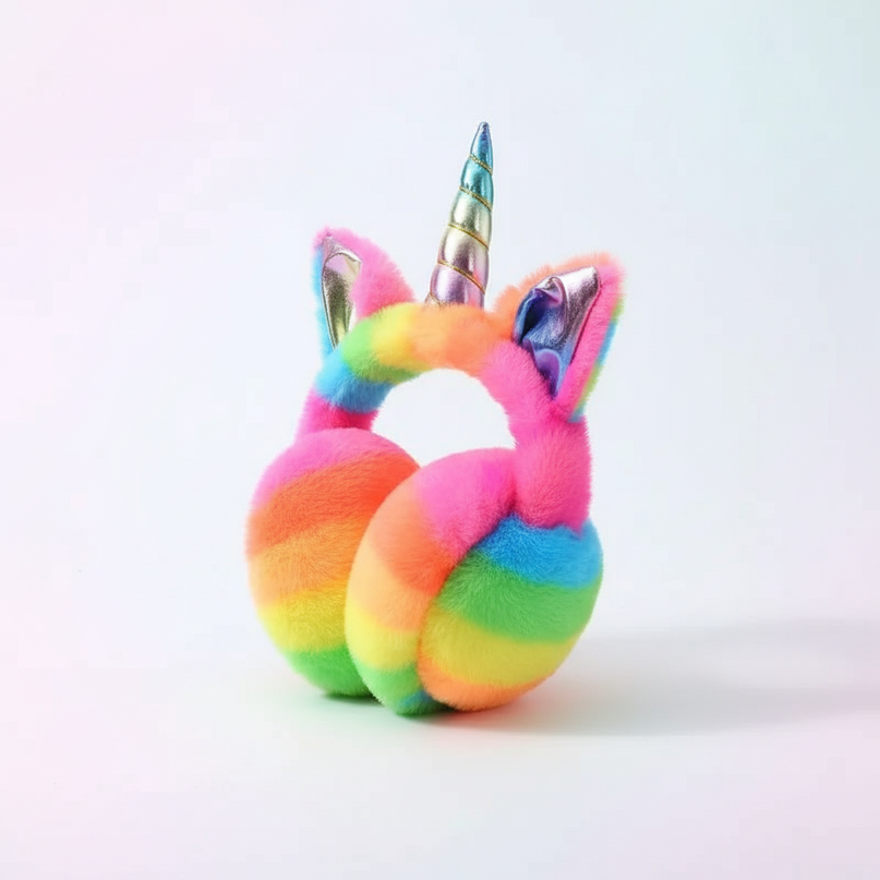 fluffy unicorn earmuffs - white-bg