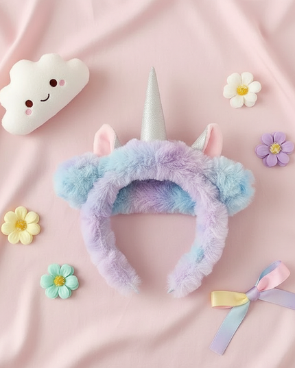 fluffy unicorn ears headband - flat-lay