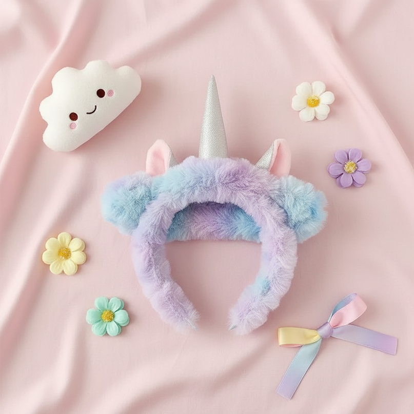 fluffy unicorn ears headband - flat-lay