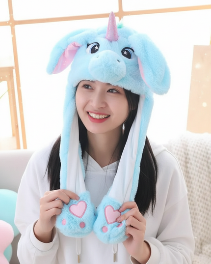 fluffy unicorn hat - in-use