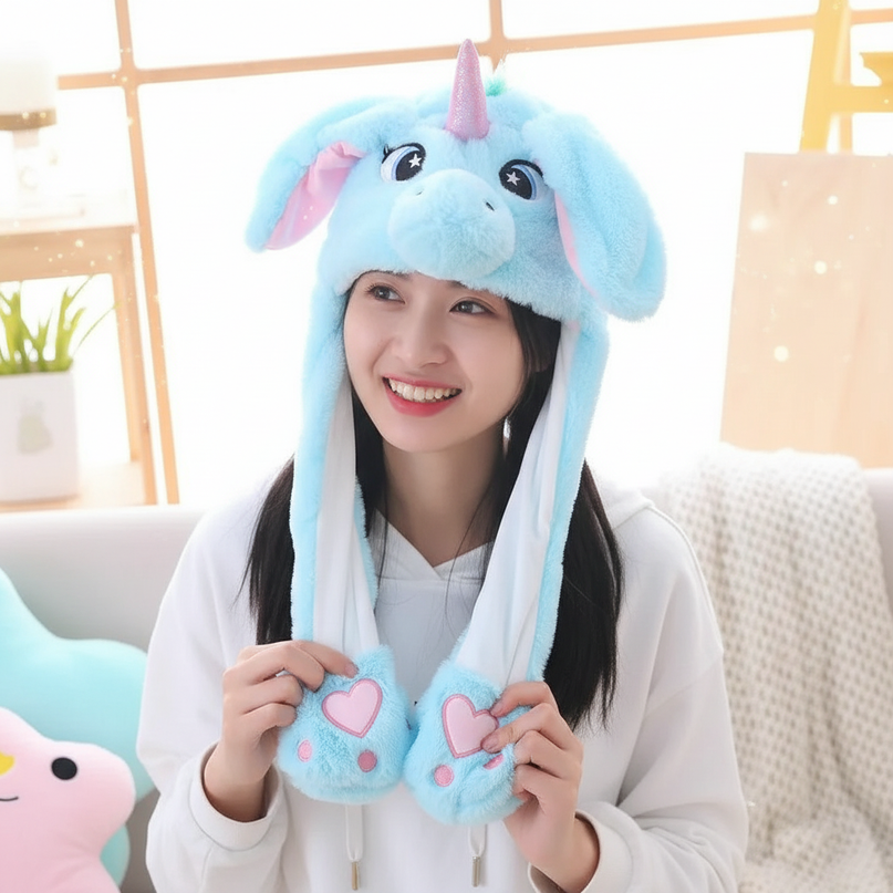fluffy unicorn hat - in-use