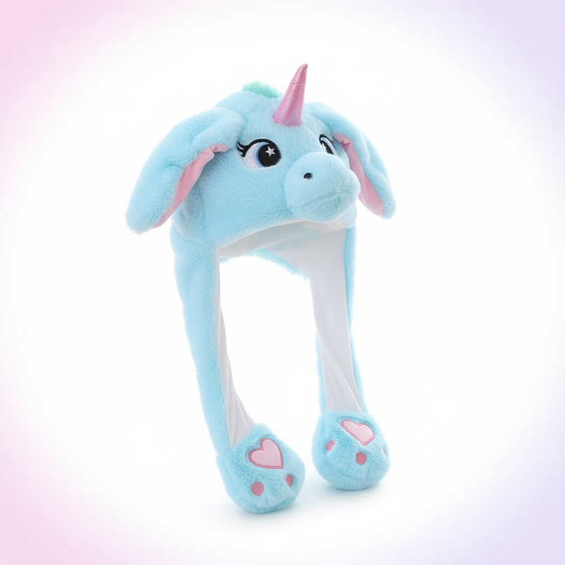 fluffy unicorn hat - white-bg