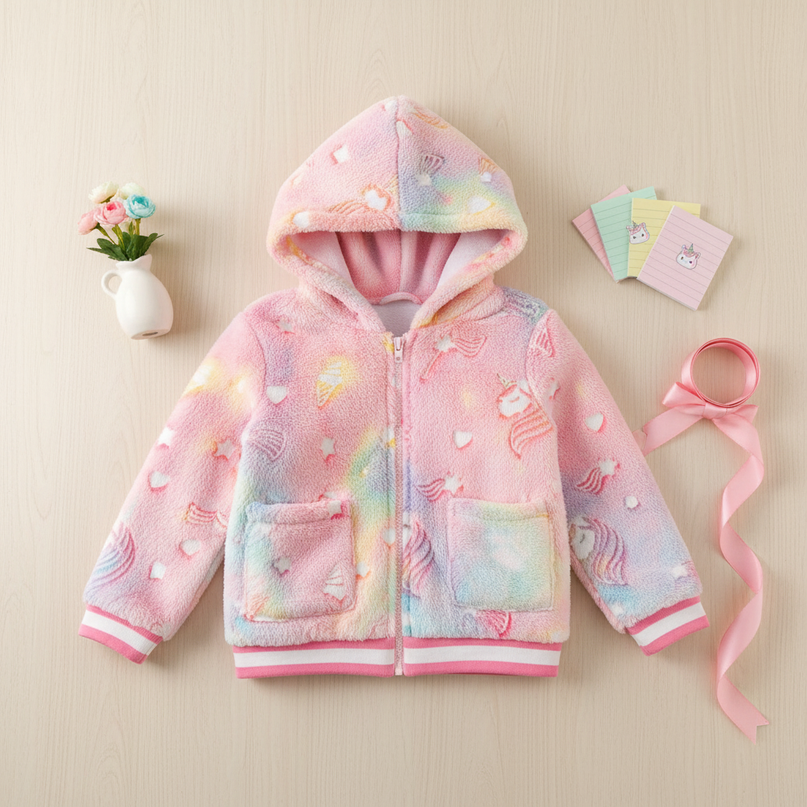 fluffy unicorn jacket - flat-lay