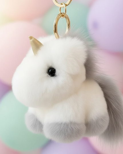fluffy unicorn keychain - detail