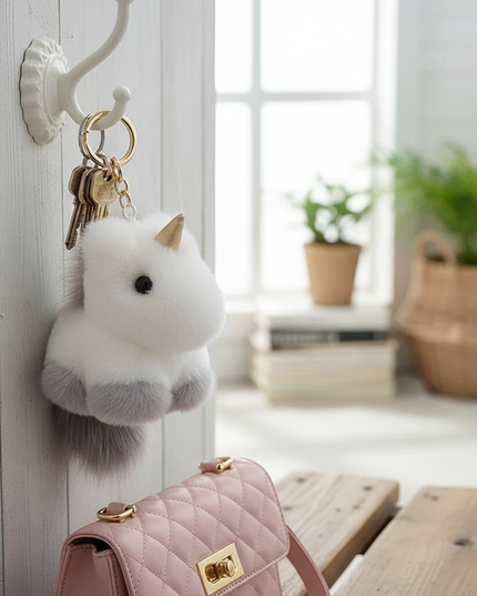 fluffy unicorn keychain - lifestyle