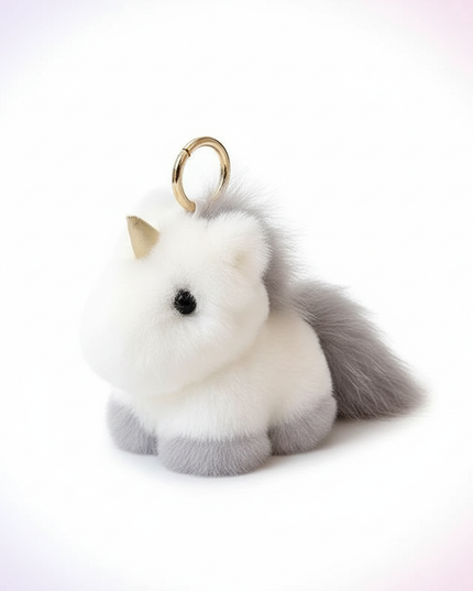 fluffy unicorn keychain - white-bg