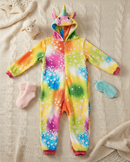 fluffy unicorn onesie - flat-lay
