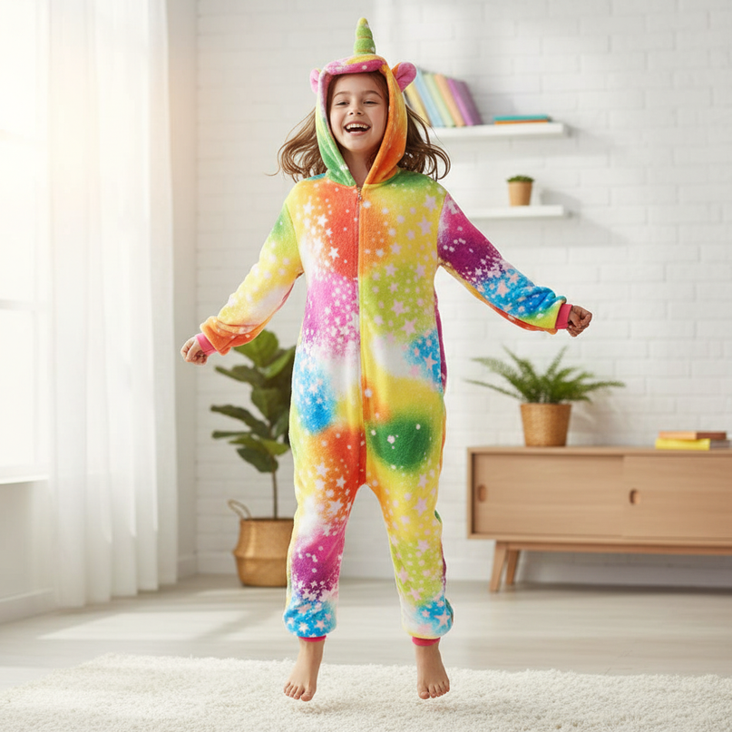 fluffy unicorn onesie - in-use