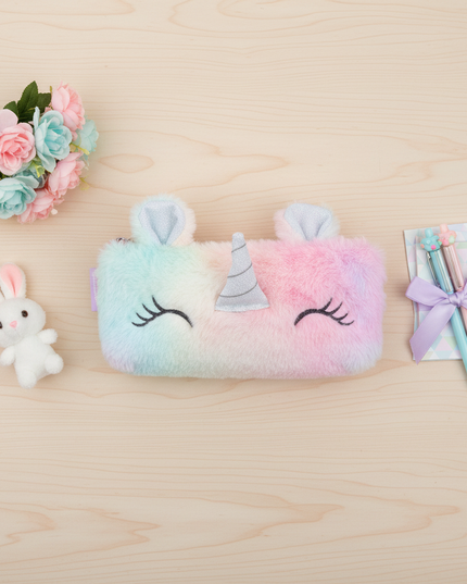 fluffy unicorn pencil case - flat-lay