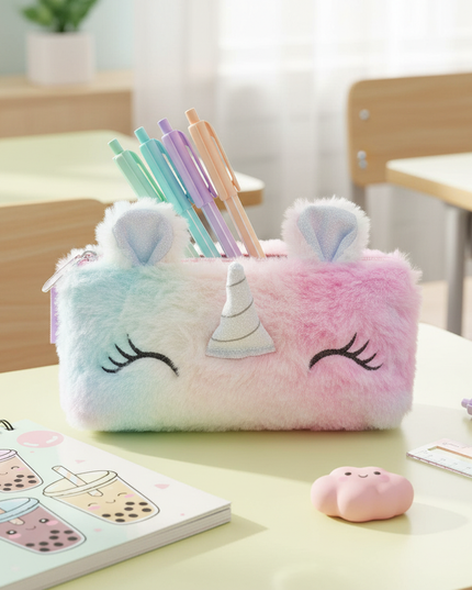 fluffy unicorn pencil case - lifestyle