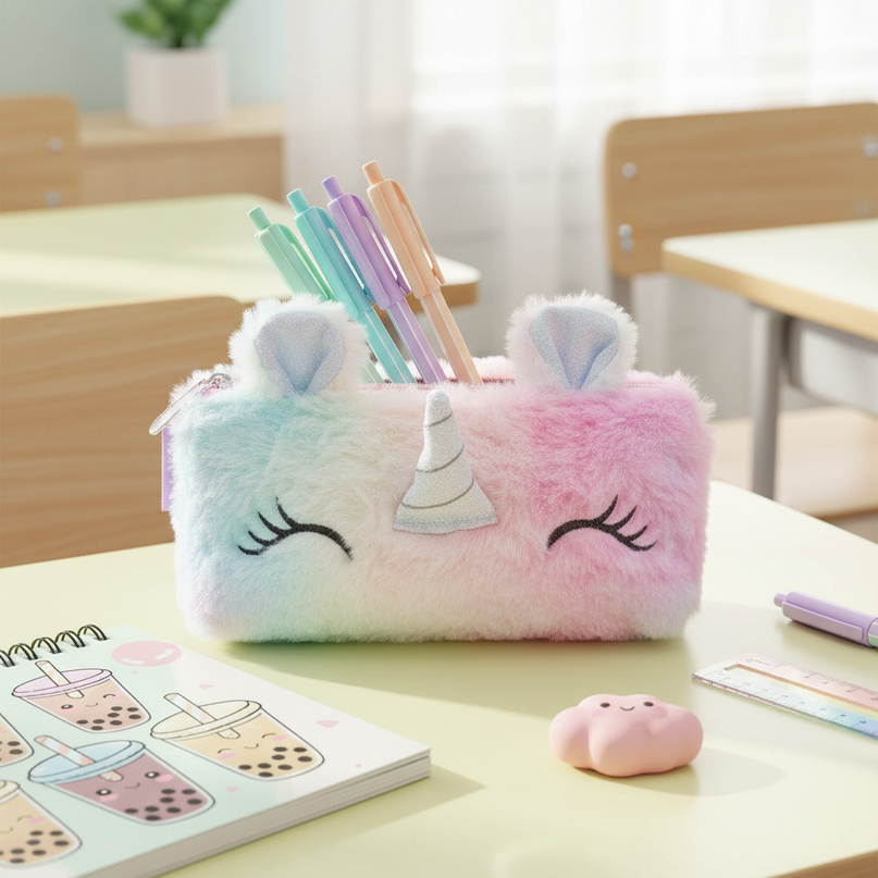 fluffy unicorn pencil case - lifestyle