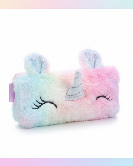 fluffy unicorn pencil case - white-bg