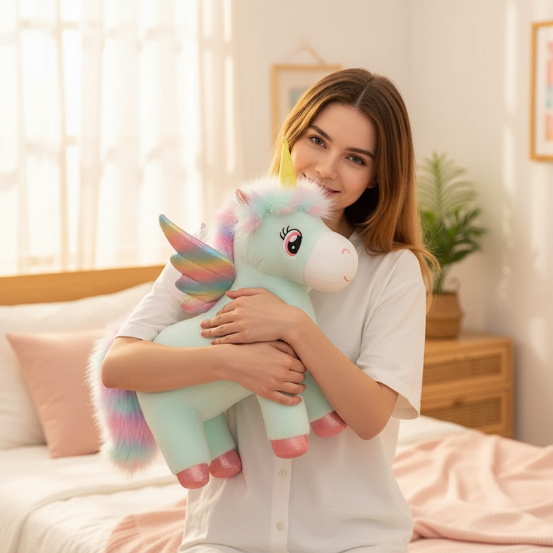 fluffy unicorn plush - in-use