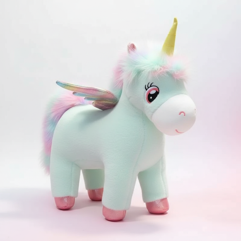 fluffy unicorn plush - white-bg