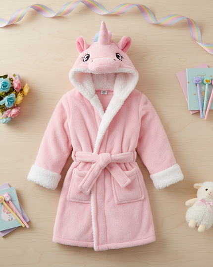 fluffy unicorn robe - flat-lay
