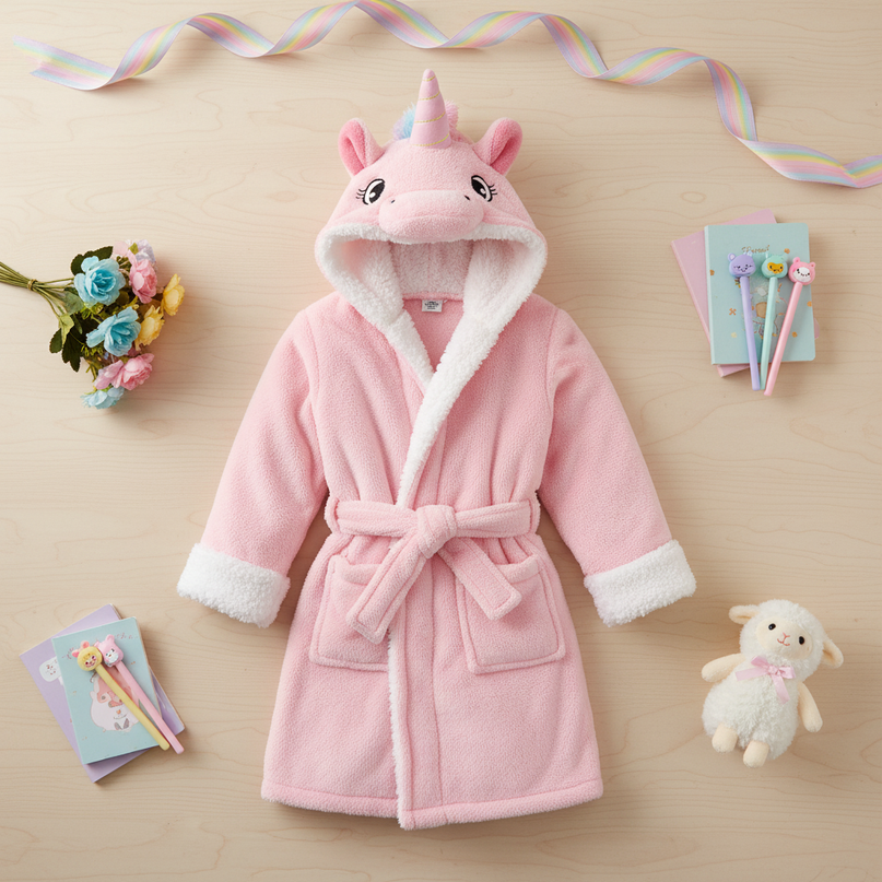 fluffy unicorn robe - flat-lay