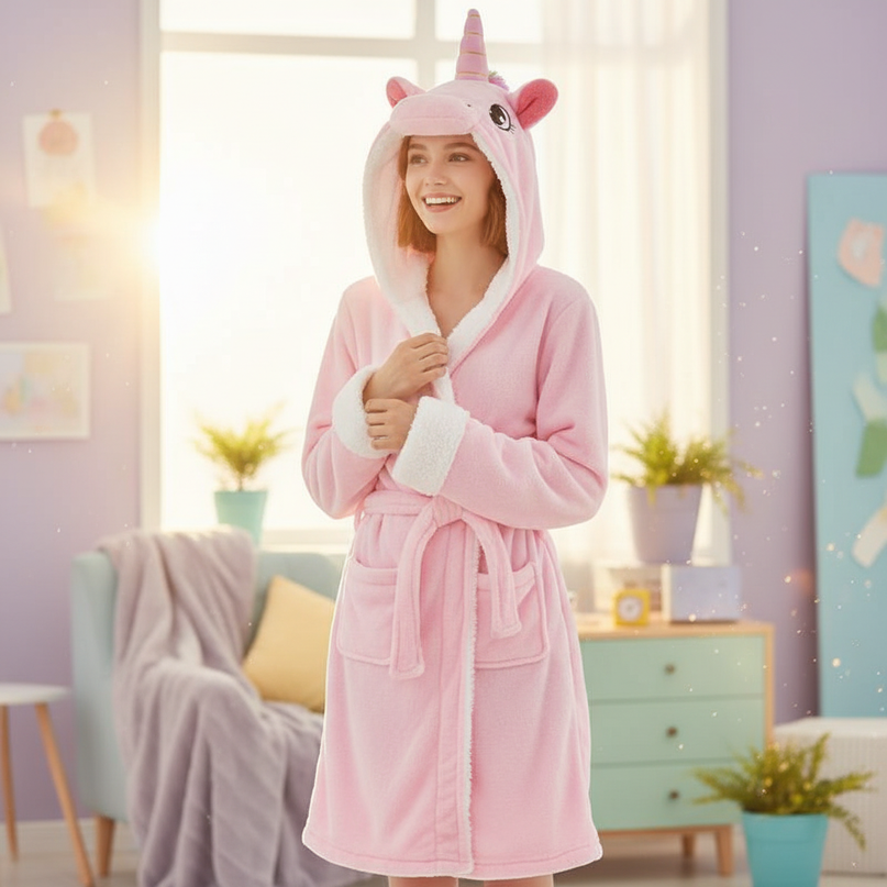 fluffy unicorn robe - in-use
