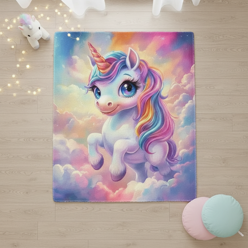 fluffy unicorn rug - flat-lay