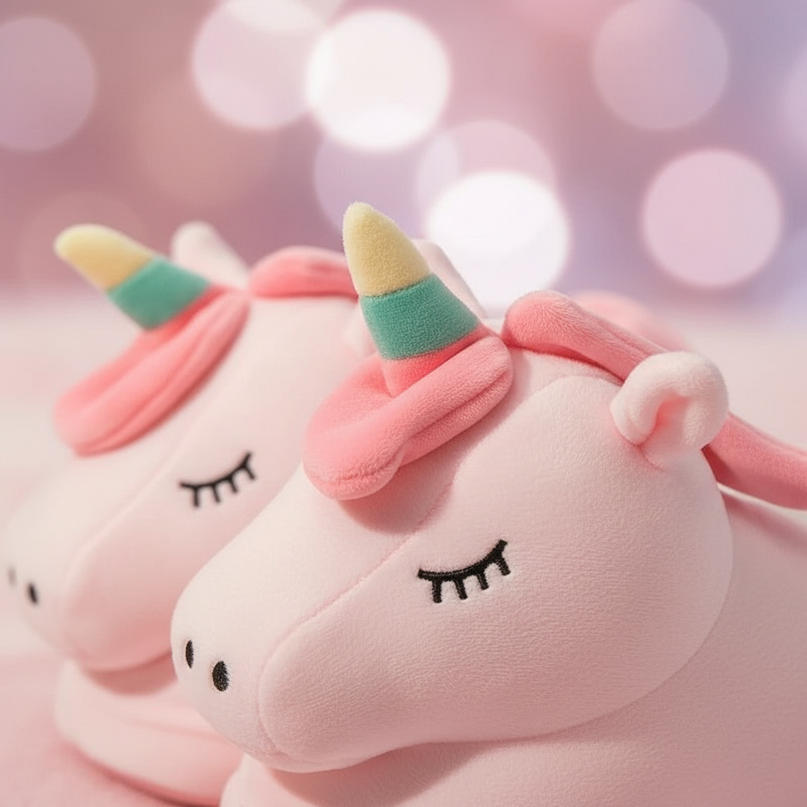 fluffy unicorn slippers - detail