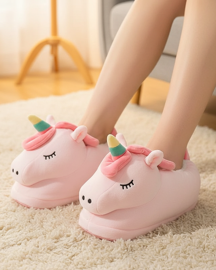 fluffy unicorn slippers - in-use
