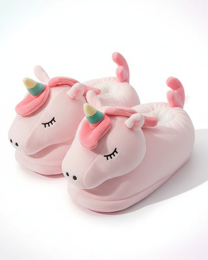 fluffy unicorn slippers - white-bg