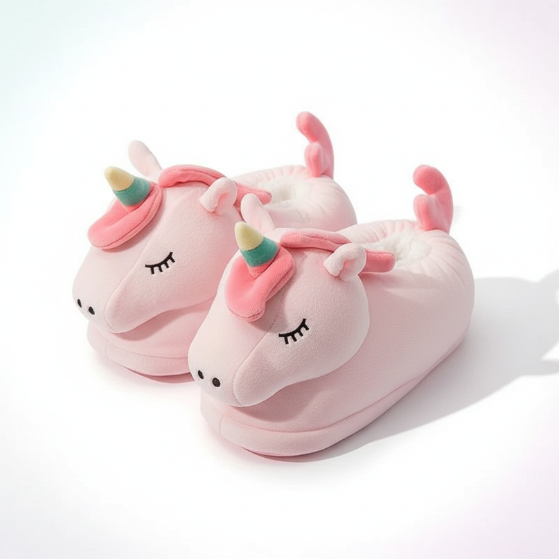 fluffy unicorn slippers - white-bg